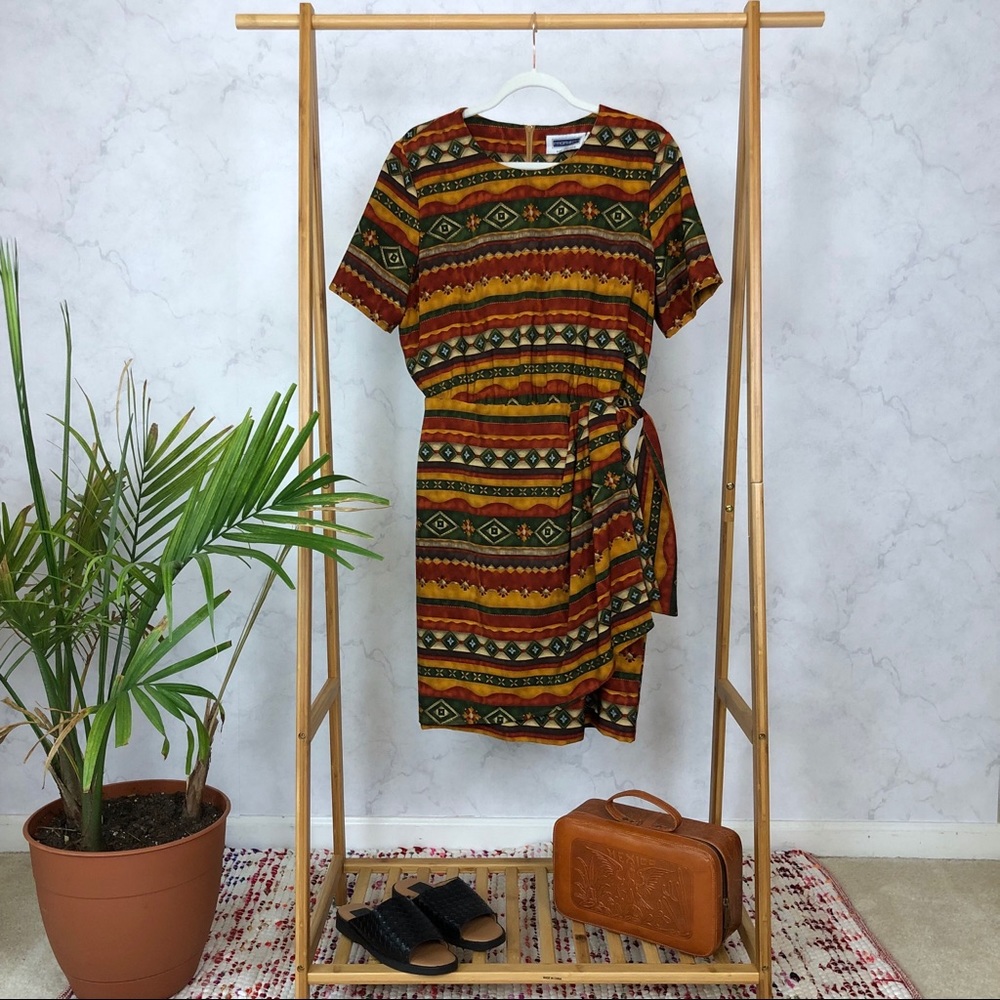 Vintage 90s Floral Geometric Stripe Dress